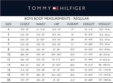 tommy hilfiger body measurements.